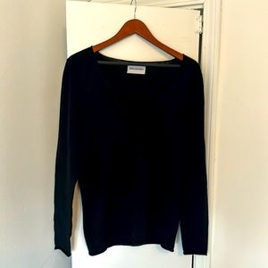 Black Zadig and Voltaire M deep V sweater leather star patches on elbows.